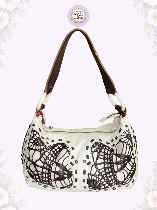 Betsey Johnson Handbags - Vintage Western Betsey Johnson Leather Shoulder Bag • Y2K White & Brown Hobo